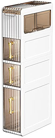 MAGIC SELECT Organisateur de Salle de Bain Étroit. Meuble de Rangement Auxiliaire avec Roues pour Endroits Étroits. Armoire Latérale avec 4 Tiroirs Compacts pour Papier Toilette