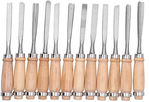 12 Stück 8 Zoll Holz Drehwerkzeuge mit HSS Klinge Holzbearbeitung Drehmaschine Meißel Set HRC58~62 Hohe Härte mit Holzgriff für Modellieren, Schnitzen, Schneiden, Holzbearbeitung Schnitzmeißel