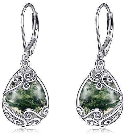 H Sterling Silber Filigran Moss Achat Tropfen Ohrringe Leverback Schmuck Geschenke
