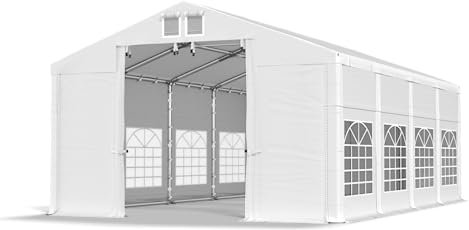 DAS COMPANY Partyzelt 8x8x2,5m wasserdicht weiß Zelt 560g/m² PVC Plane Hochwertigeszelt Gartenzelt Winter SD - Faltpavillon - Lagerzelt Winterfest - Festzelt - Gartenpavillon - Pavillon - Lagerzelt