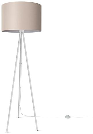 Paco Home Stehleuchte Wohnzimmer Schlafzimmer Stehlampe Dreibein Stoff Lampenschirm Modern LED Stehlampe E27 Einfarbig, Farbe:Beige (Ø45.5 cm), Leuchtenart/Farbe:Stehleuchte-Weiß - Typ 2