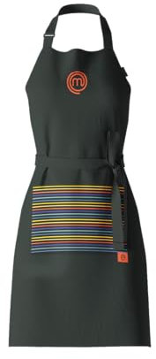 MasterChef Kochschürze Herren & Damen, 100% Baumwolle Küchenschürze, perfekt für Männer, Backschürze mit verstellbarem Gurt, Gesticktes M-Logo, Einheitsgröße, Multicolor