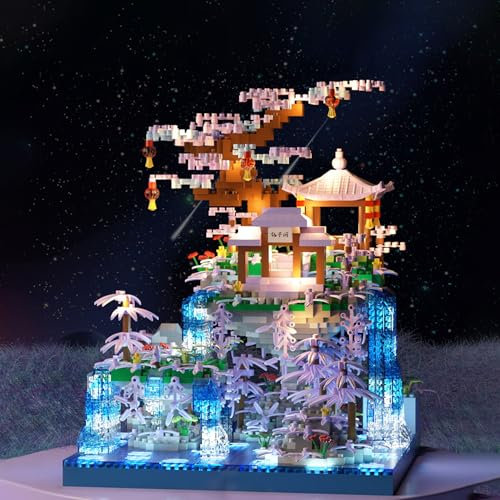 2436 pièces Micro Briques,Bricolage Modèle avec LED Lumière,Kit Maison d'arbre Sakura pour Adultes,Jouets d'architecture modulaires Non Compatible avec Maison Lego