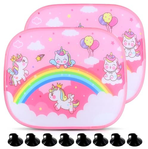 Parasol Coche Infantil,Parasol Coche Bebe Lateral,44x35cm Parasol de Coche con Protección UV,Parasoles para bebé con Unicornio,Autoadhesivo,con 8 Ventosas,para Proteger del Sol a bebés y Mascotas