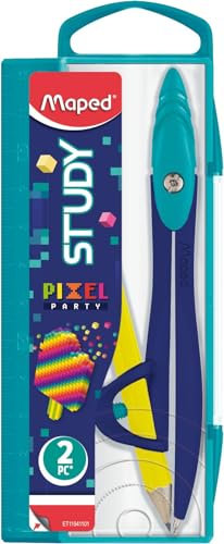 Maped Zirkel Study Pixel Party – Ergonomischer Estrich – Universalring – Zweige aus Metall – ab 6 Jahren