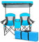 GOPLUS Silla de Camping Doble con Toldo Ajustable y Desmontable, Silla Plegable de 2 Plazas con Mini Mesa, Bolsa Nevera, 1 Bolsillo, 2 Portavasos, para Playa Carga 120KG Azul
