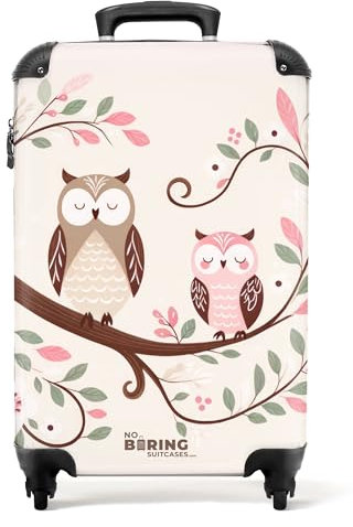 NoBoringSuitcases.com Valise Enfant Fille et Garçon, Cabine 55x35x25cm (Hiboux - Pastel)