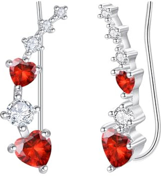 KINGWHYTE Herz Ohrkletterer für Frauen 925 Sterling Silber Geburtsstein Kletterer Ohrringe Rubin Crawler Ohrringe Geburtsstein Schmuck Geburtstagsgeschenke (Juli)