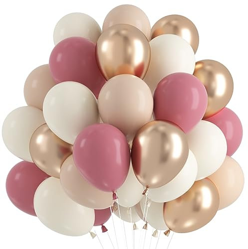 Palloncini Rosa Antico, 60pcs Palloncini Compleanno Retrò Rosa, Metallic Champagne Oro Beige Ghirlanda Palloncini, Arco Palloncini Lattice Per Baby Shower, Battesimo Bimbo, Addobbi Matrimonio