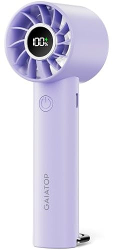 gaiatop Portable Mini Fan, 3 Speed Handheld Fans with Power Display Flashlight, USB Rechargeable Battery, Lightweight Personal Cooling for Women Men Indoor Outdoor Travel Purple