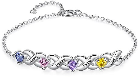 Jeweidea Armband Damen Personalisiert Armband mit Namen der Kinder Gravur Silberanhänger Verstellbares Armband für Mutter Mädchen Tochter Muttertagsgeschenke Personalisierte Geschenke (4 namen)
