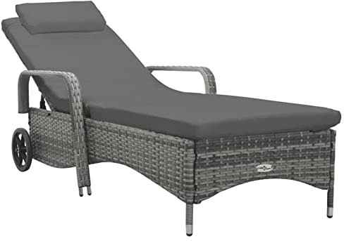 LAPOOH Sonnenliege mit Rädern Poly Rattan Anthrazit, Gartenliege, Liegestuhl, Sonnenstuhl, Sonneninsel Outdoor, Liegen, Gartenmöbel, Bäderliege, Relaxliege - 49497