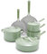 GreenLife 10-Piece Nonstick Ceramic Cookware Set, Lightweight Healthy PFAS-Free Pots & Pans with Lids, Dishwasher & Oven Safe, Durable Body, Silicone Stay-Cool Handles, Easy Release, Sage Green