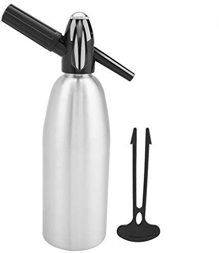 AILOOCEDI Tragbarer Siphon-Kohlensäure-Seltzer-Wasserbereiter, Modischer, Attraktiver Sodawasserflaschenbecher aus Legierung mit Druckregler für Mojitos, Cocktails, Saft (Silber)