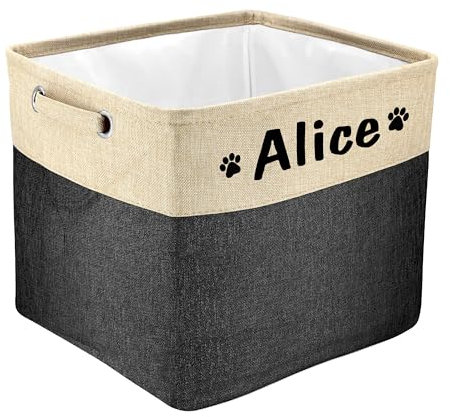 PET ARTIST Collapsible Dog Toy Storage Basket Bin with Personalized Pet's Name - Rectangular Storage Box Chest Organizer for Toys, Coats, Clothing (Black, L:38cm*33cm*31cm)