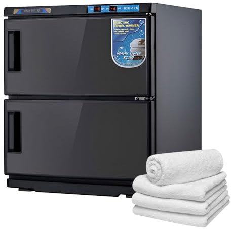 Towel Warmer Cabinet UV Heating Disinfection 50L - Large Capacity Black Towel Warmer for Home Beauty Salon with Removable Water Drip Tray and Non-Slip Feet