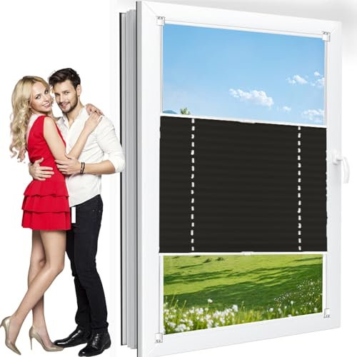 Store Plissé Klemmfix sans Perçage 90 x 215 cm, Protection de Privée, Protection Solaire, Store Plissé sans Perçage Volets Store, Store Plissé sans Perçage, pour Fenêtres, Noir