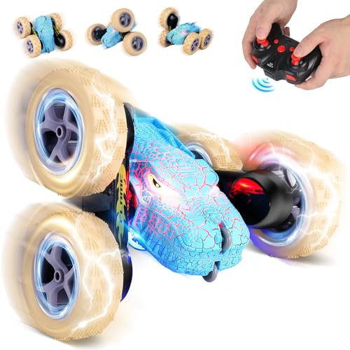 IEEILULU Coche Teledirigido, Coche con Mando para Niños 70 Min Tiempo de Juego, Coche Teledirigido Drift Puede 360 Grados con Crackle Luces, One Click Demo, pour 4 5 6 7 8 9 10 Niño (Azul)