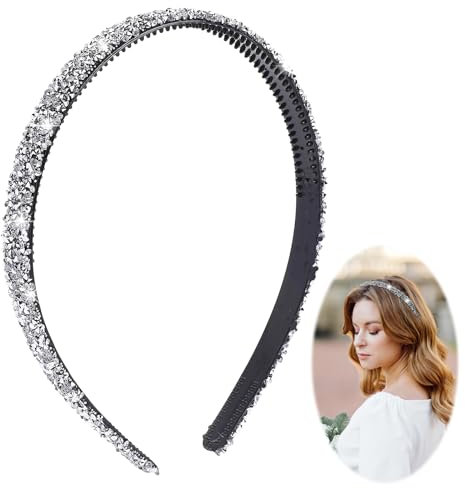 Rhinestone Headbands Sparkling Bling Crystal Headbands for Women Sparkly Crystal Diamond Headband Thin Silver Hair Hoops Non Slip Hair Band for Women Girls Bridal Wedding Party