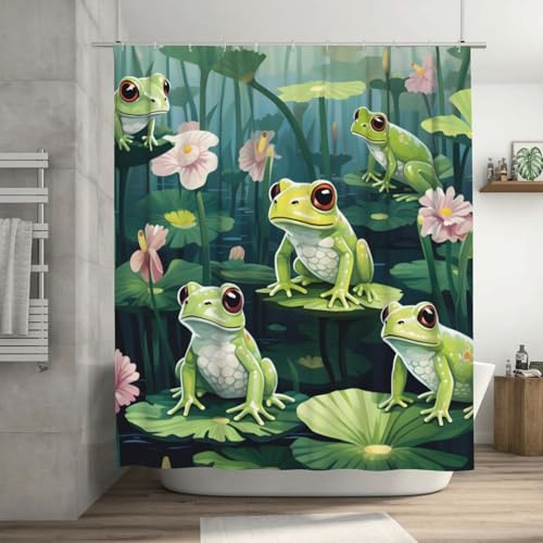 Mexpekil Rideau de douche grenouille lotus imperméable, résistant à la moisissure et lavable pour salle de bain avec 12 crochets en plastique 183 x 183 cm