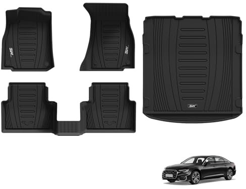 3W Fußmatten und Kofferraummatten für Audi A6 Sedan-Avant C8 4K 2019-2025, TPE Allwetter Maßgeschneiderte Fussmatte 1-2 Reihen und Kofferraum Matte Komplettset Audi A6 Autofußmatten Zubehör