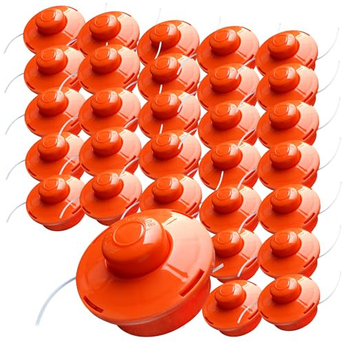 NEMAXX® Fadenkopf für Motorsense [FADENKOPF M10 GEWINDE] – Fadenspule Rasentrimmer Mähkopf – Trimmer Kopf Spule für Motorsense – Freischneider Spule Rasentrimmerkopf – Mähfadenkopf – Orange (30 Stück)