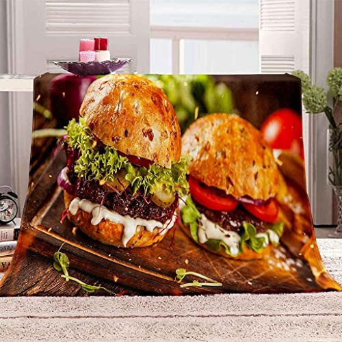 Kuscheldecke Hamburger Flanell Fleecedecke 3D Hamburger Wohndecke 150x200 cm Sofadecke Couchdecke Bettüberwurf Flauschige Weiche Warme Sofaüberwurf Decke Wohndecken w3325