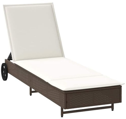 vidaXL Sonnenliege mit Rollen und Auflage Braun Poly Rattan, Sonnenbett, Liege, Outdoor Chaiselongue, Gartenliege, Outdoor-Liege, Garten Chaiselongue