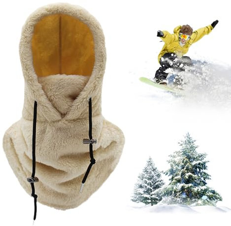 ComedyKing Sherpa Hood Ski Mask, 2025 Neu Winter Thermo Skimaske Kapuzenschal Sturmhaube, Herren Damen Plüsch Balaclava für Skifahren (DE/NL/SE/PL, Alphanumerisch, Einheitsgröße, Khaki)
