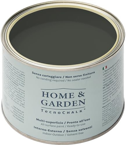 TecnoChalk® Home & Garden Nuova Chalk Paint Extra Forte - Non Richiede Finitura – Ricolora Senza Carteggiare Casa e Giardino - Vernice tutto-in-uno - Senza Solventi - Colore Antracite (500 ml)