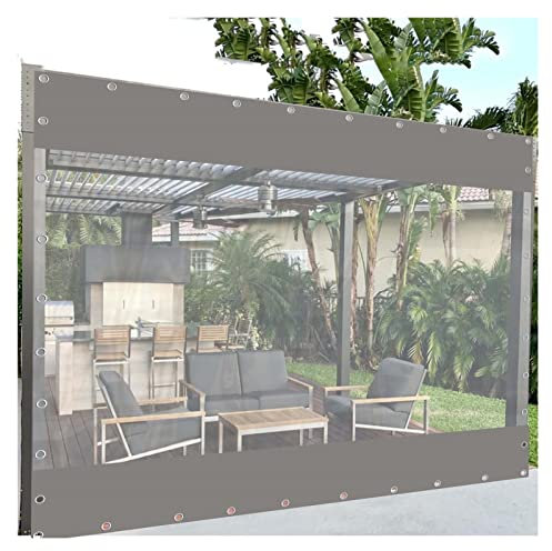 Pergola-Vorhänge für den Außenbereich, wasserdicht, transparent, PVC, mit Ösen, ideal für Terrasse, Pavillon, Veranda, Carport, Trennwand, Grau, 1,8 x 1,8 m
