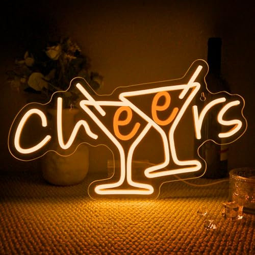 Horseneon Cheers - Panneau néon Cheers - Lumière néon pour décoration murale - Panneau LED néon pour cocktail - Pour bar, restaurant, magasin, boîte de nuit, fête