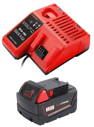 M1850 Batterie 18 V 5,0 Ah avec chargeur compatible avec batterie Milwaukee 18 V M18, M18BX, M18B5, M18 XC, M18B2, M18B4, Li18, C18B, 48-11-1828, 48-11-1840