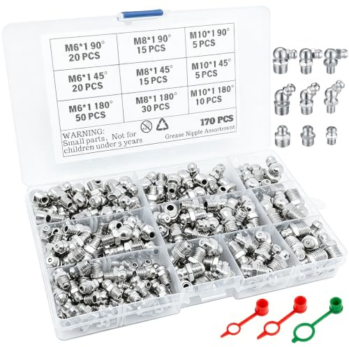 Wonuante 170 Pezzi Assortimento di Ingrassatori, M6 M8 M10, 45° 90° 180° | Grasso Raccordo Assortimento, Ingrassatori Testine, per Attrezzature Meccaniche