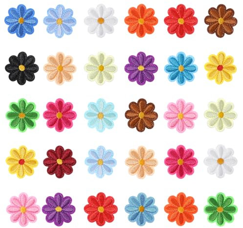 30 Stück Patches zum Aufbügeln Blumen Patches Florale Flicken zum Aufbügeln Gänseblümchen Bestickte Aufnäher Blume für Jeans Hut Jacken Rucksäcke DIY-Zubehör