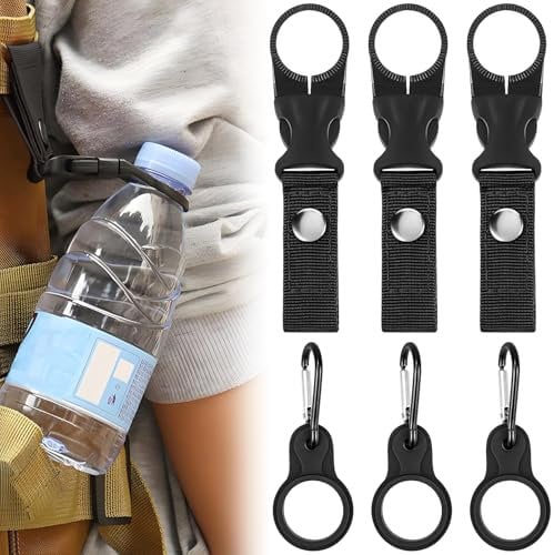 FLEXNOVA 6 Stück Flaschenhalter Gürtel Schwarz, Nylon Gürtel Flaschenhalter Clips Tasche Water Bottle Holder, Karabiner Flaschenhalter Set, Wasserflaschen Schnallen Halter, Outdoor Trinkflaschen Haken