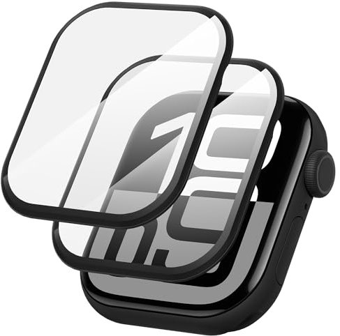 Diruite 2 Piezas Protector Pantalla para Apple Watch Series 10 46mm Superficie 3D HD Anti-Scratch Película Protectora,Negro&Negro,46mm