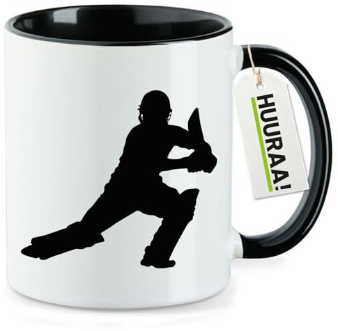 Huuraa Kaffeetasse Cricket Silhouette Geschenk | Motivtasse 330ml Schwarz Keramik Tasse mit Spruch Kaffeebecher Geschenkidee Becher mit Motiv