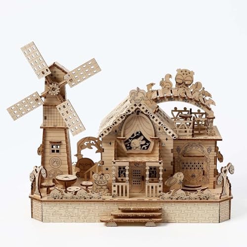 Hallisun 3D Wooden Puzzle for Adults, 3D Puzzle Model Windmill House Mechanical Model Kit Building, Wooden Windmill Cottage Series Construction Craft Set, DIY Hobbies Collections Decors Gifts 174 PCS