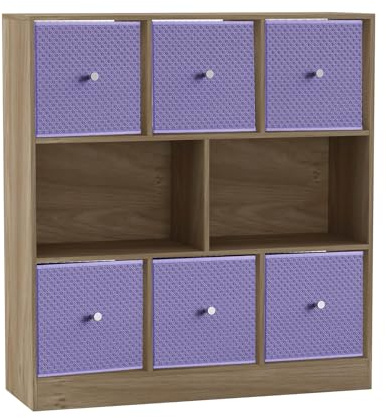 URBNLIVING 8 Cube Asymmetrical Bookcase with 6 Fabric Storage Drawers, Modern Freestanding Shelving Unit for Books, Toys & Decor, Engineered Wood Organizer Cabinet for Home & Office