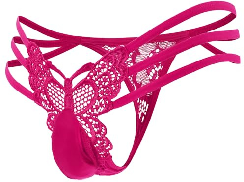 Walang Herren-Tanga mit Schmetterlingsausschnitt, Spitzenrand, niedriger Leibhöhe, sexy Höschen mit Taschen,XS-L.