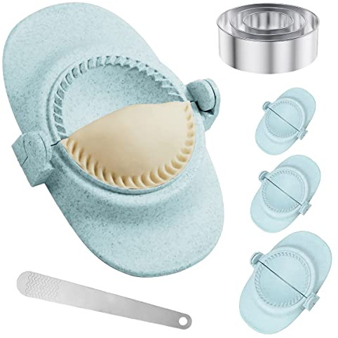 Lot de 3 moules à raviolis avec emporte-pièce en acier inoxydable - Pour raviolis italiens Wantans Potstickers - Bleu
