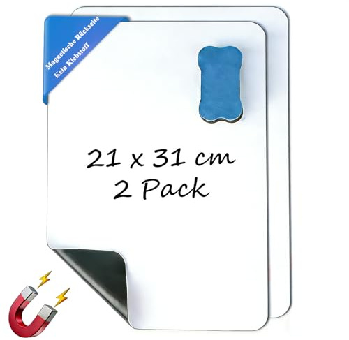 Whiteboard Folie Magnetisch für Kühlschrank: 21×31CM (2PACK) Magnetische Trockenlöschtafel für Kalender Familienpläne und Schulaufgaben Geeignet für Studenten und Büros Glatte Oberfläche