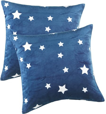 BaSaTex Winter Plüsch Kissenbezug, 2er Pack, 80x80 cm, Blau | Kuschelig Weich, Öko_Tex, Nicky Cashmere-Touch, Reißverschluss