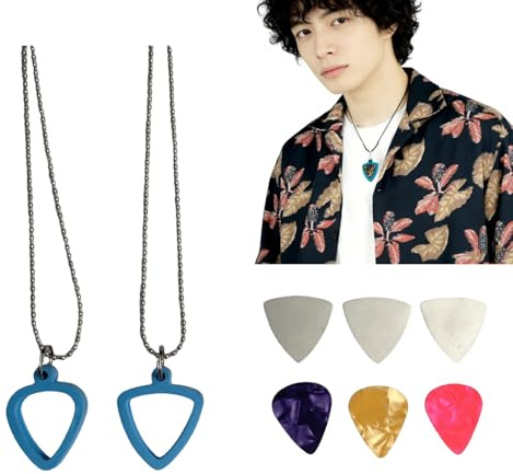 2 Stück Gitarren-Pick-Halter-Halskette, Gitarren-Pick-Halskettenhalter Aus Silikon Mit Edelstahl-Picks Tragbarer Organizer, Mit 6 Plektren Für Bass, E-Gitarre, Geschenke, Musiker, Musikliebhaber