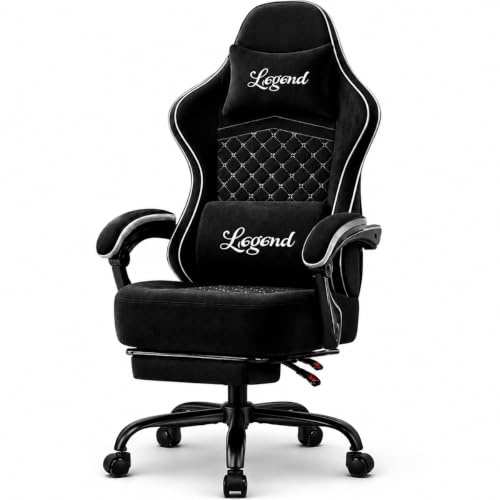 Shadcoler Gaming Stuhl Gamer Sessel - Tech-Stoff, hochdichter Schaum, Taschenfederung, 150 kg, mitlaufende Armlehnen, verstellbare Rückenlehne (90-135°), Fußstütze, Schwarz