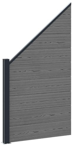 Kaloriko Zaunelement WPC und Aluminium Grau wetterbeständig 95x180 cm, Gartenzaun Sichtschutz Zaunfeld mit stabilem Metallpfosten, Trennwand für Terrasse Vorgarten und Balkon
