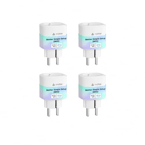 Meross Matter Smart Steckdosen mit Stromverbrauch, WLAN Steckdosen mit Stromzähler für Balkonkraftwerk, funktioniert Apple HomeKit, Alexa und Google, 16A, FFS Ver. 4pcs