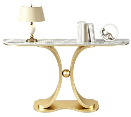Console D'entrée Couloir Étroit Luxe Léger Table en Pierre Frittée | Console de Couloir Avec Socle Et Cadre En Métal Doré Console Meuble Gain De Place Pour Entrée, Salon, Couloir(D,120x30x80cm)