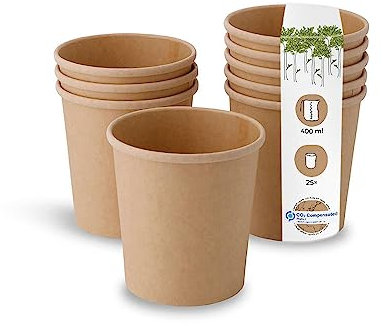 BIOZOYG Bio Pappbecher Speisebecher Kraft-Karton Becher braun I Kompostierbare Becher Suppen-Becher To Go Eisbecher Pappe I 25 Bio Einweg-Becher biologisch abbaubar 400 ml